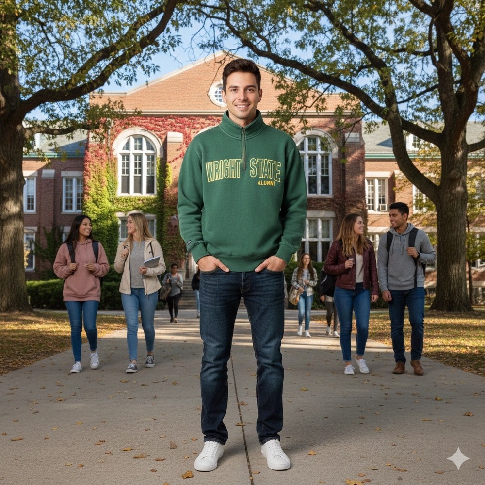 JanSport Wright State Alumni Quarter Zip Sweatshirt Green Mens Small Pullover